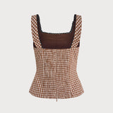 Rudos Plaid Šifono Marškiniai