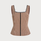 Rudos Plaid Šifono Marškiniai