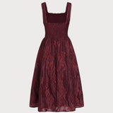 Raudona Kvadratinė Jacquard Midi Suknelė