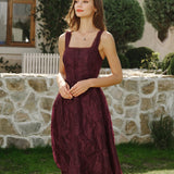 Raudona Kvadratinė Jacquard Midi Suknelė