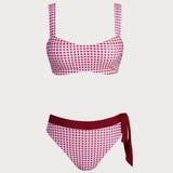Raudonas Plaid Bandeau Bikini Komplektas