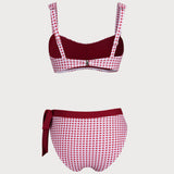 Raudonas Plaid Bandeau Bikini Komplektas