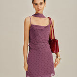 Violetinė Chiffon Cami Viršus su Taškeliais