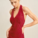Raudonas Halter Cami Topas su Polka Dot Raštu