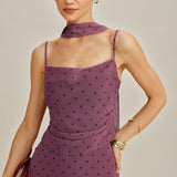 Violetinė Chiffon Cami Viršus su Taškeliais