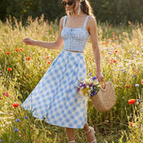 Blue X Cross Neck Plaid Cami Top