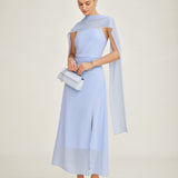 Blue Cowl Neck Chiffon Maxi Dress