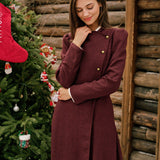 Raudona Maxi Suknelė su Mock Neck ir Mygtukais