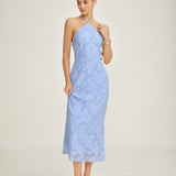 Blue Halter Neck Jacquard Maxi Dress