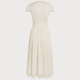 Abrikoso V formos nėriniuota maksi suknelė
