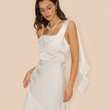 Off White Satin Maxi Dress with Square Neckline