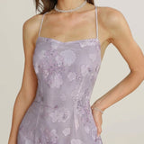 Violetinė Blizgučių Žakardo Maxi Suknelė su Slip Detaile