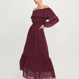 Maxi Suknelė su Raudonomis Laivagalio Ruffles