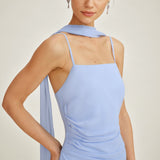 Blue Cowl Neck Chiffon Maxi Dress