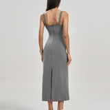 Gray Pleated Maxi Dress