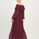 Maxi Suknelė su Raudonomis Laivagalio Ruffles