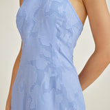 Blue Halter Neck Jacquard Maxi Dress
