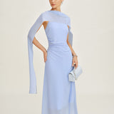 Blue Cowl Neck Chiffon Maxi Dress