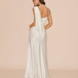 Off White Satin Maxi Dress with Square Neckline