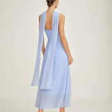 Blue Cowl Neck Chiffon Maxi Dress