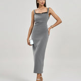 Gray Pleated Maxi Dress