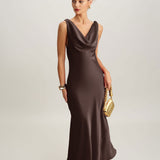 Kavos Cowl Neck Satin Maxi Dress