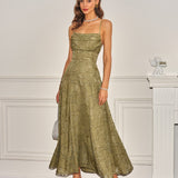 Sage Green Cross-Pattern Jacquard Maxi Slip Dress