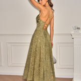 Sage Green Cross-Pattern Jacquard Maxi Slip Dress