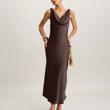 Kavos Cowl Neck Satin Maxi Dress