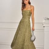 Sage Green Cross-Pattern Jacquard Maxi Slip Dress