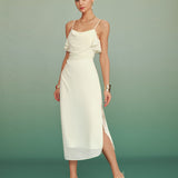 Apricot Ruffled Chiffon Midi Dress