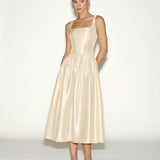 Apricot Zipper Slip Midi Dress