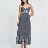 Juoda Plaid Slip Midi Suknelė