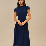 Blue Puff Sleeve Midi Dress