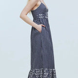 Juoda Plaid Slip Midi Suknelė