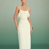 Apricot Ruffled Chiffon Midi Dress