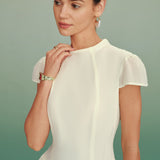 Abrikosų Mock Neck A-Line Midi Dress