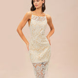 Off White Floral Textured Midi Dress