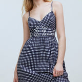 Juoda Plaid Slip Midi Suknelė