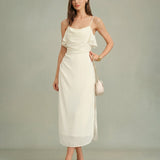 Apricot Ruffled Chiffon Midi Dress