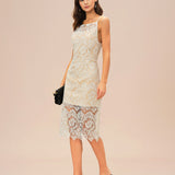 Off White Floral Textured Midi Dress