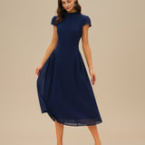 Blue Puff Sleeve Midi Dress