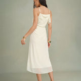 Apricot Ruffled Chiffon Midi Dress