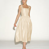 Apricot Zipper Slip Midi Dress