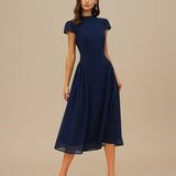 Blue Puff Sleeve Midi Dress
