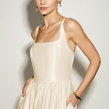 Apricot Zipper Slip Midi Dress