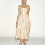Apricot Zipper Slip Midi Dress