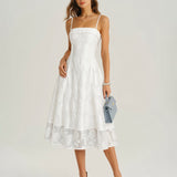 Jacquard Slip Midi Dress with Square Neck by Balta