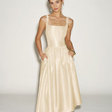 Apricot Zipper Slip Midi Dress