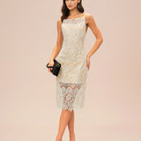 Off White Floral Textured Midi Dress